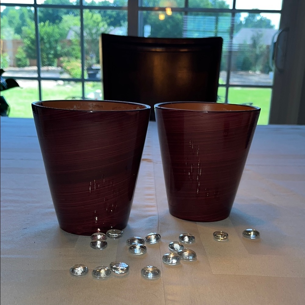 2 Burgundy Costa Farms Elegant Pottery Plant Holder Accent Vases